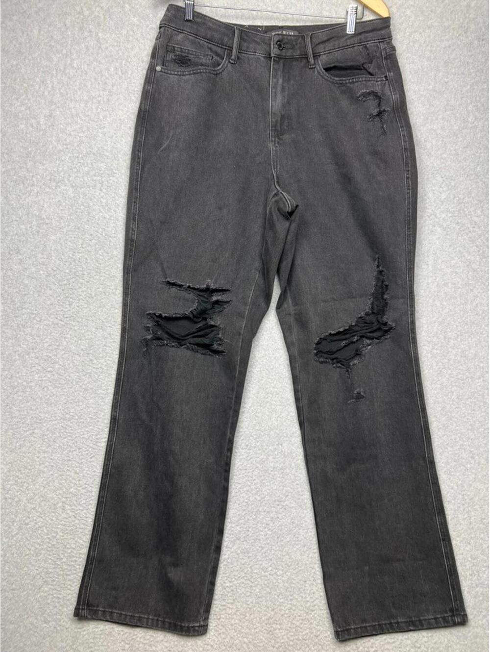Judy Blue Rigid Magic Denim Jeans 90s Straight High Waist 14W Distress Black